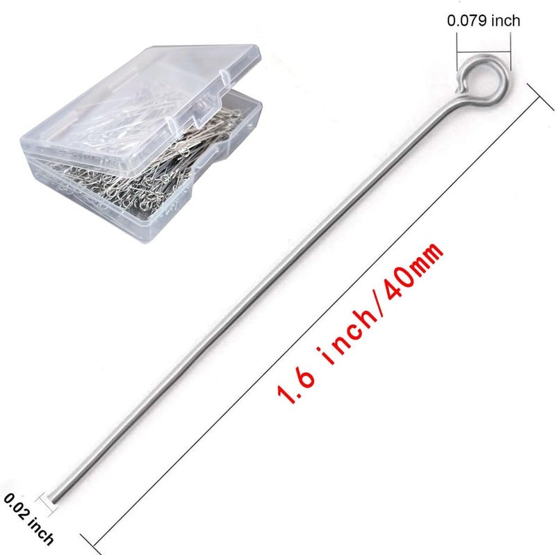 W. MM Hot 300 Pcs 1.6 Inch 304 Stainless Steel Open Eye Pins Headpins for Jewelry Necklace Making, (Silver) - Image 2